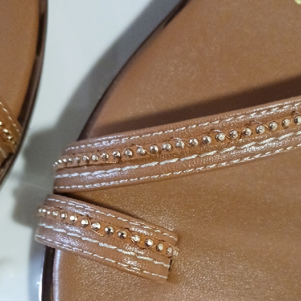 Italian Shoemakers ⚜️ Brown Strappy Sandals Gold Detail Design 9.5 Made In ITALY - Picture 6 of 12